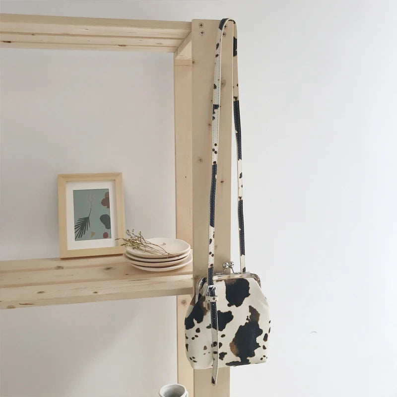 Casual Cow Pattern Clip Women Handbags Crossbody Bags Shoulder Messenger Purse