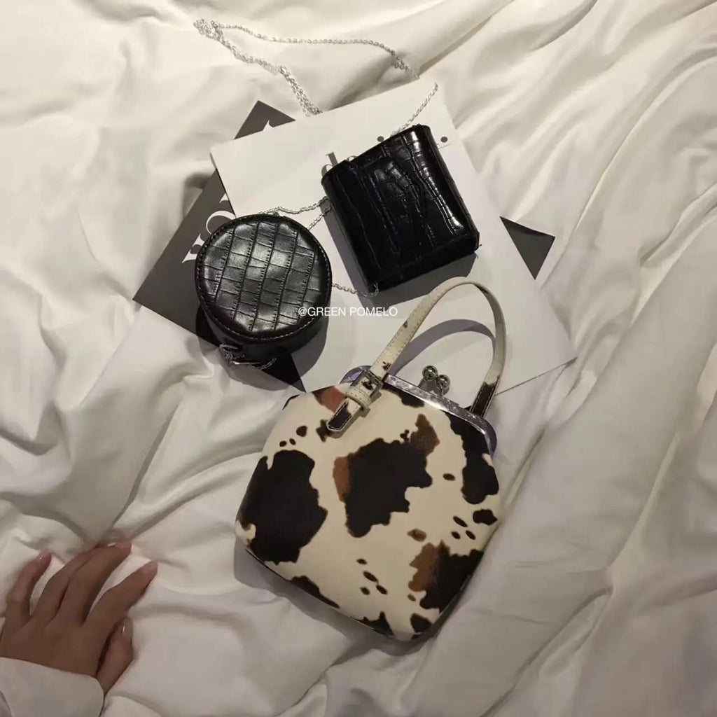 Casual Cow Pattern Clip Women Handbags Crossbody Bags Shoulder Messenger Purse