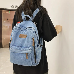 Casual Cowboy Women Backpack Large Capacity Denim Schoolbag for Teenage Girls