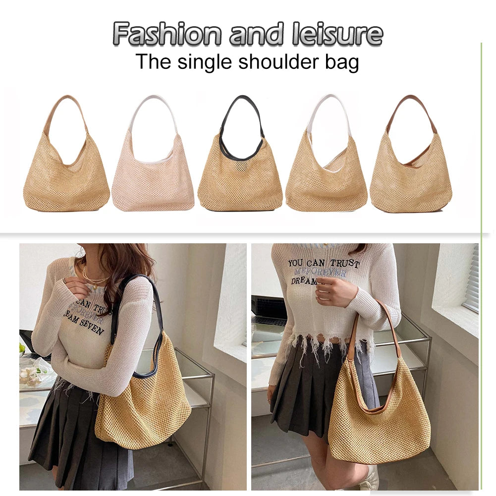 Casual Straw Mesh Shoulder Bag for Women