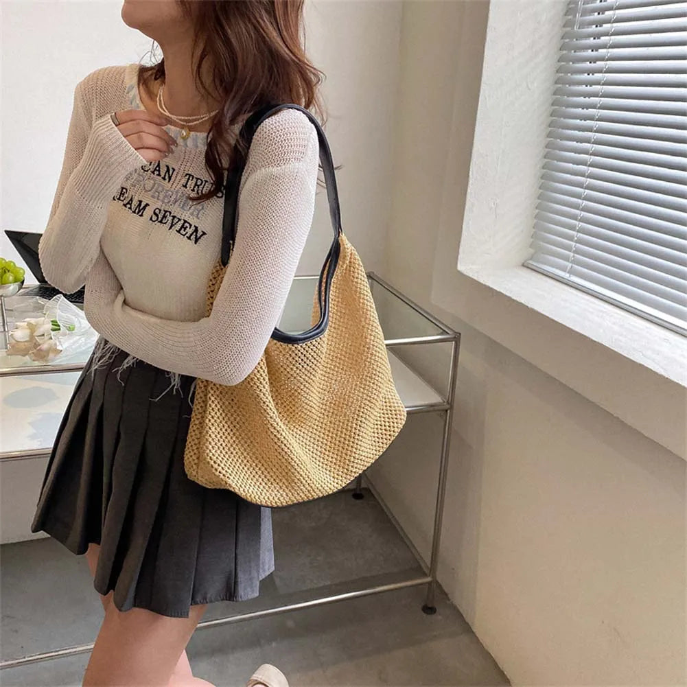 Casual Straw Mesh Shoulder Bag for Women