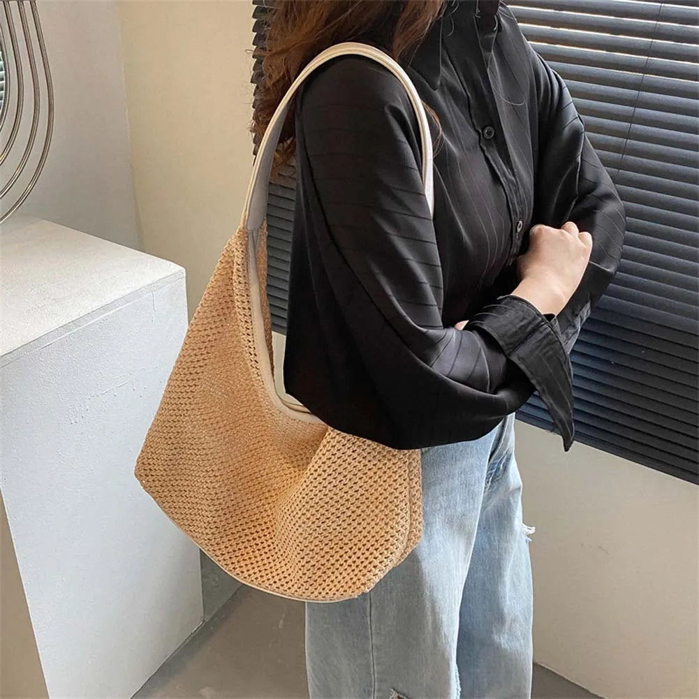 Casual Straw Mesh Shoulder Bag for Women