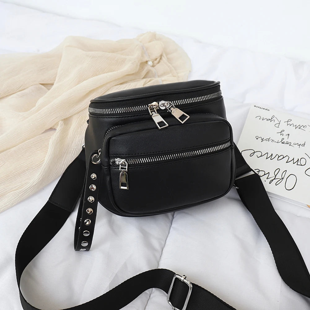 Casual Shoulder Bag PU Leather Solid Handbag for Women