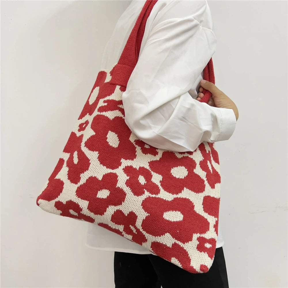Casual Crochet Bags Satchel Bag Flowers Shoulder Bags Knitted Women's Handbags