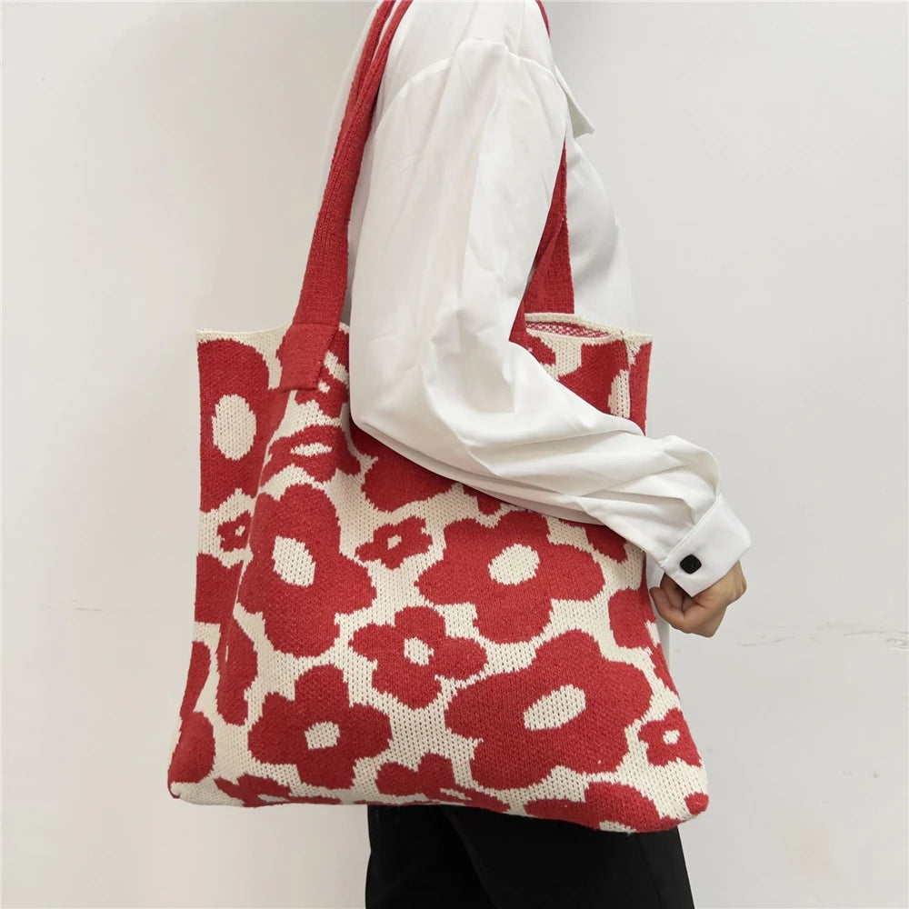 Casual Crochet Bags Satchel Bag Flowers Shoulder Bags Knitted Women's Handbags