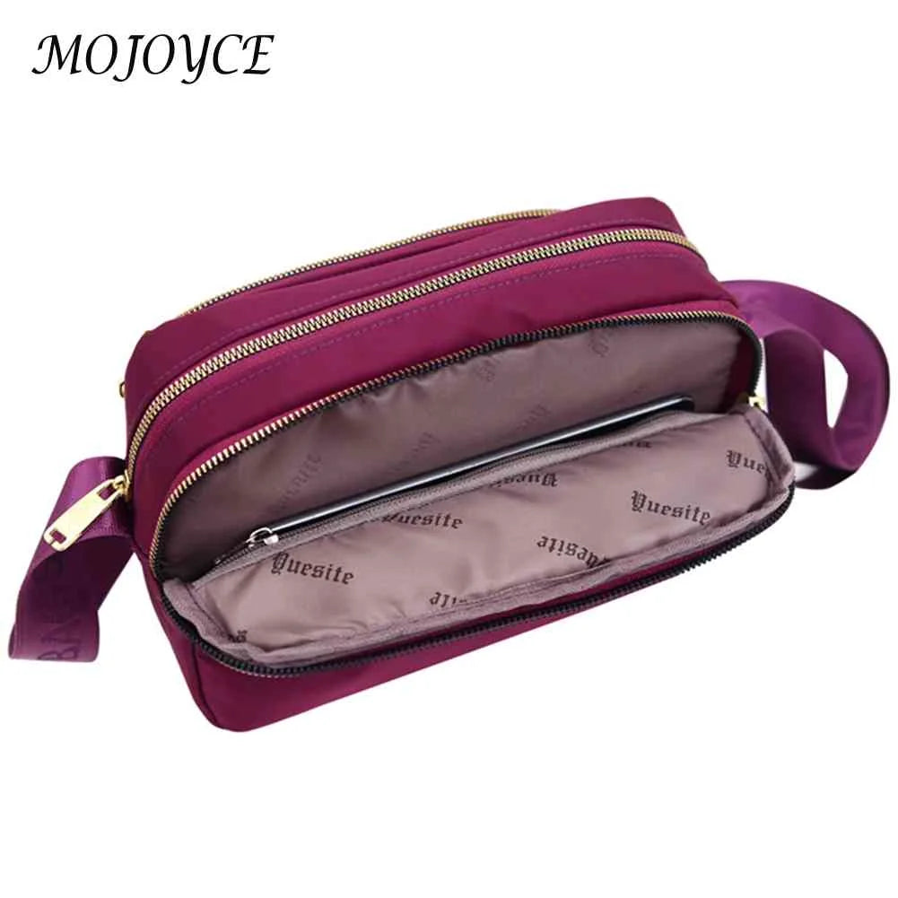 Casual Crossbody Bag Waterproof Nylon Handbag Zipper Pocket Adjustable Strap