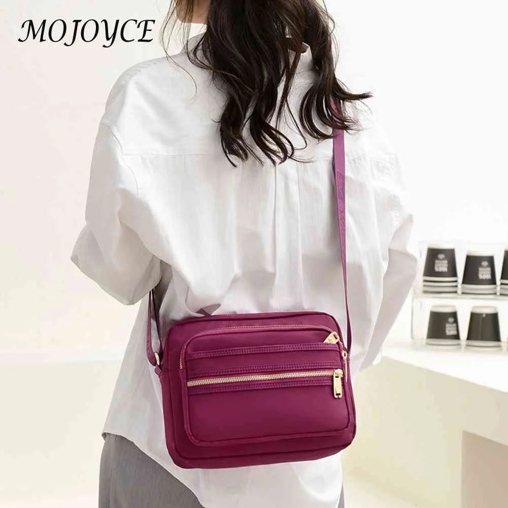 Casual Crossbody Bag Waterproof Nylon Handbag Zipper Pocket Adjustable Strap