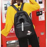 Casual Daypack Backpack Pompom Canvas Bookbag Anti-theft Stylish