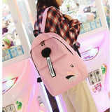 Casual Daypack Backpack Pompom Canvas Bookbag Anti-theft Stylish
