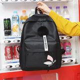 Casual Daypack Backpack Pompom Canvas Bookbag Anti-theft Stylish