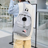 Casual Daypack Backpack Pompom Canvas Bookbag Anti-theft Stylish