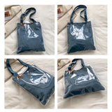 Casual Denim Shoulder Tote Bags For Women Large Capacity Transparent Waterproof