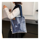 Casual Denim Shoulder Tote Bags For Women Large Capacity Transparent Waterproof