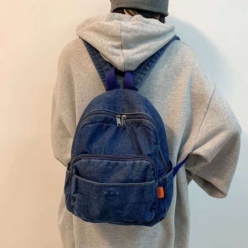 Casual Denim Women Backpack Large Capacity School Bag