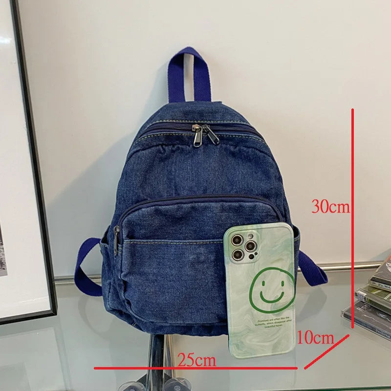 Casual Denim Women Backpack Large Capacity School Bag