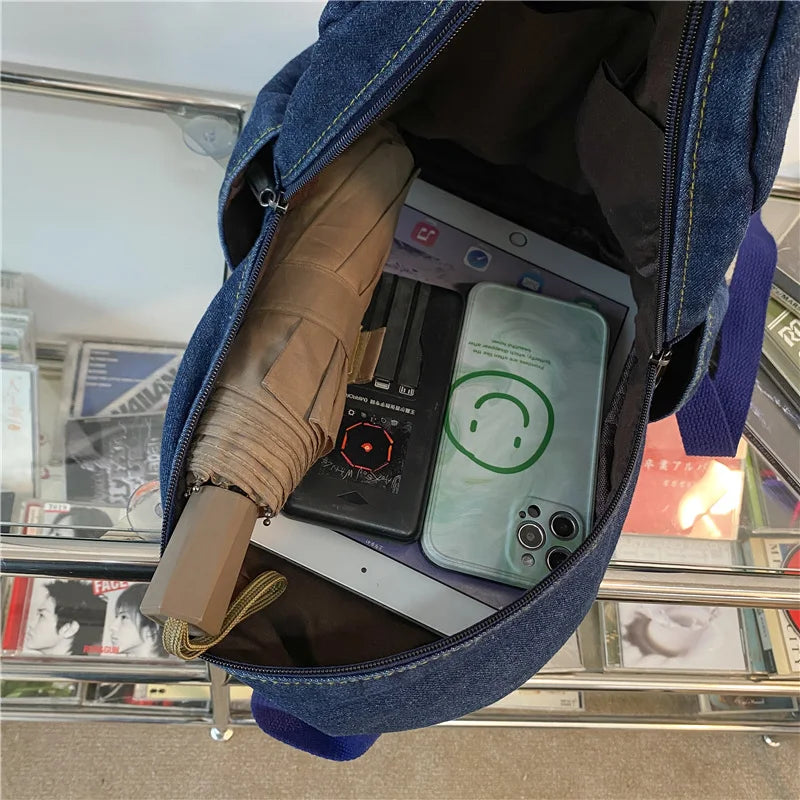 Casual Denim Women Backpack Large Capacity School Bag