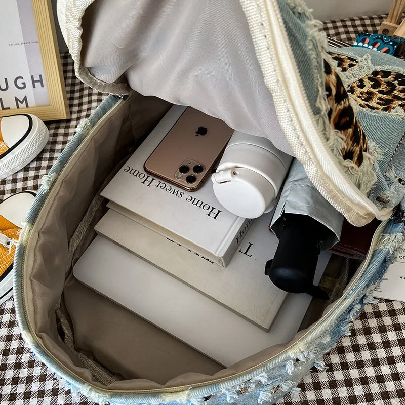 Casual Denim Women Backpack Large Capacity School Bags