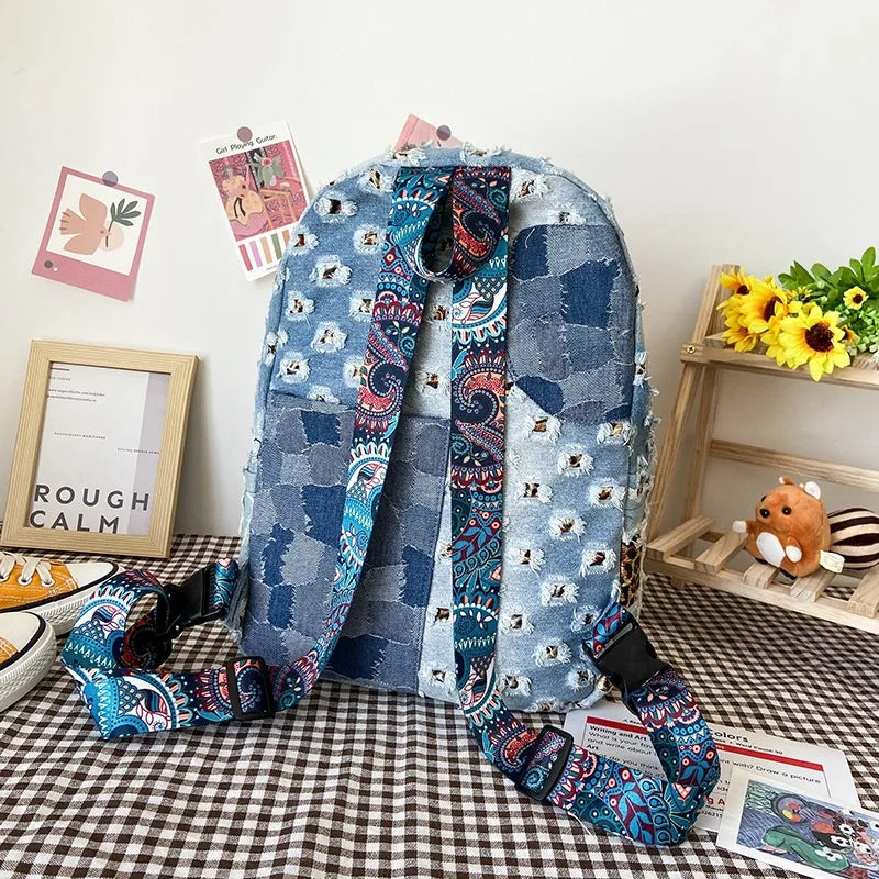 Casual Denim Women Backpack Large Capacity School Bags