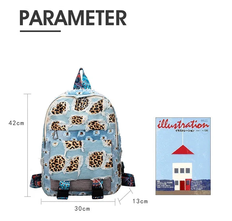 Casual Denim Women Backpack Large Capacity School Bags
