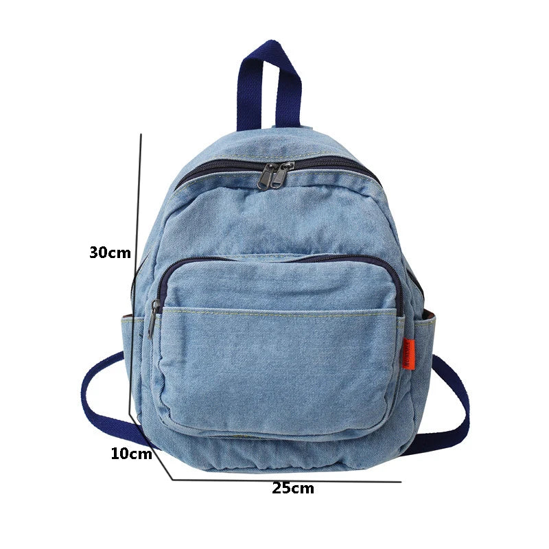 Casual Denim Small Backpack for Women Girls Schoolbag