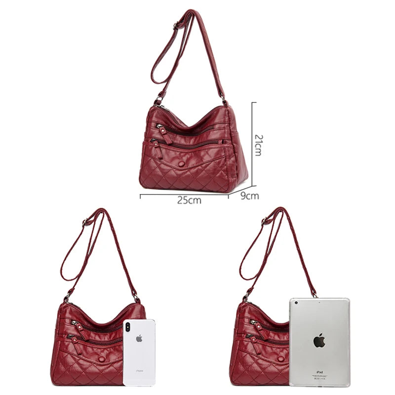 Casual Double Zipper Crossbody Bags Soft PU Leather Shoulder Bags
