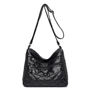 Casual Double Zipper Crossbody Bags Soft PU Leather Shoulder Bags