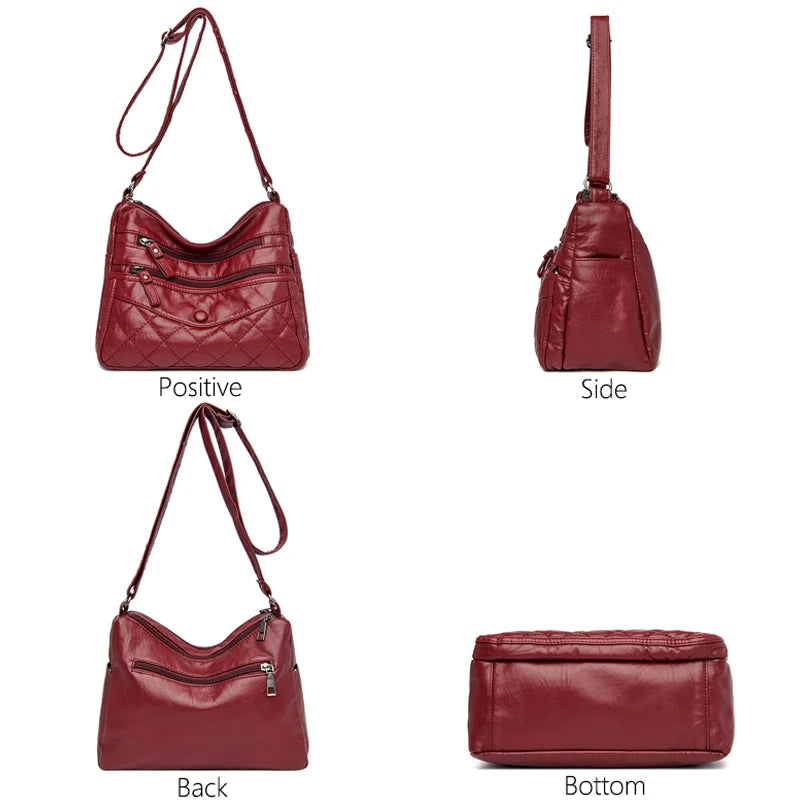 Casual Double Zipper Crossbody Bags Soft PU Leather Shoulder Bags