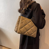 Casual Down Quilted Women's Shoulder Bag Soft Square Handbag for Women