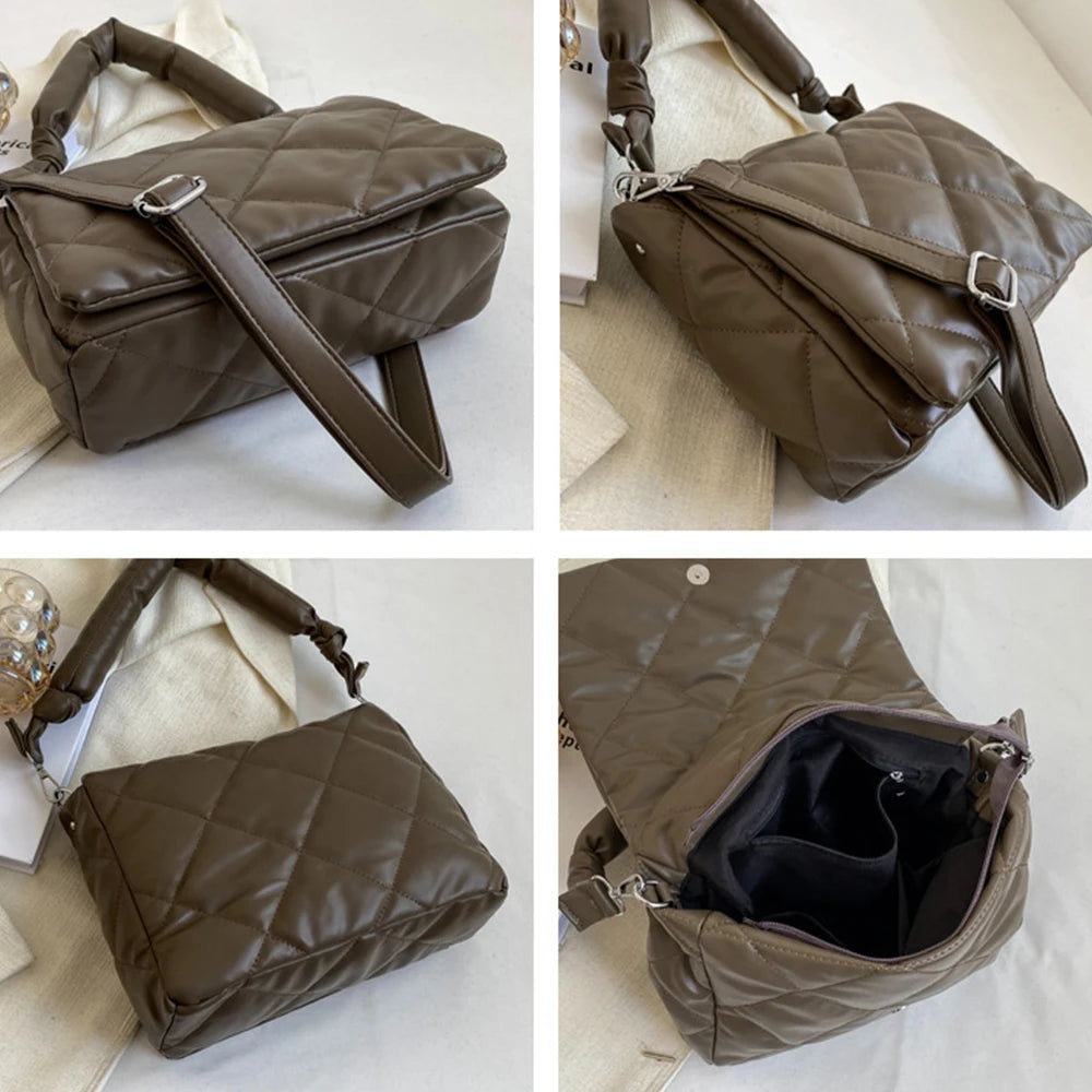 Casual Down Quilted Women's Shoulder Bag Soft Square Handbag for Women
