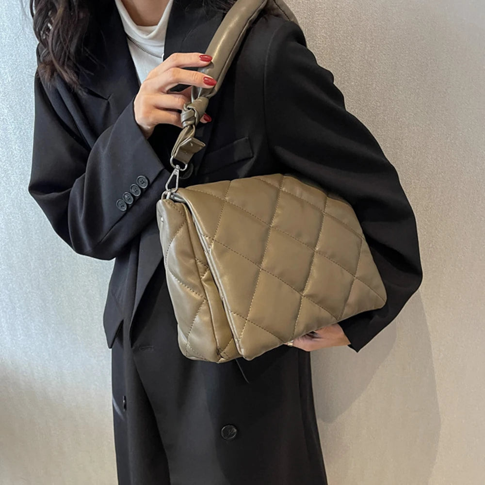 Casual Down Quilted Women's Shoulder Bag Soft Square Handbag for Women