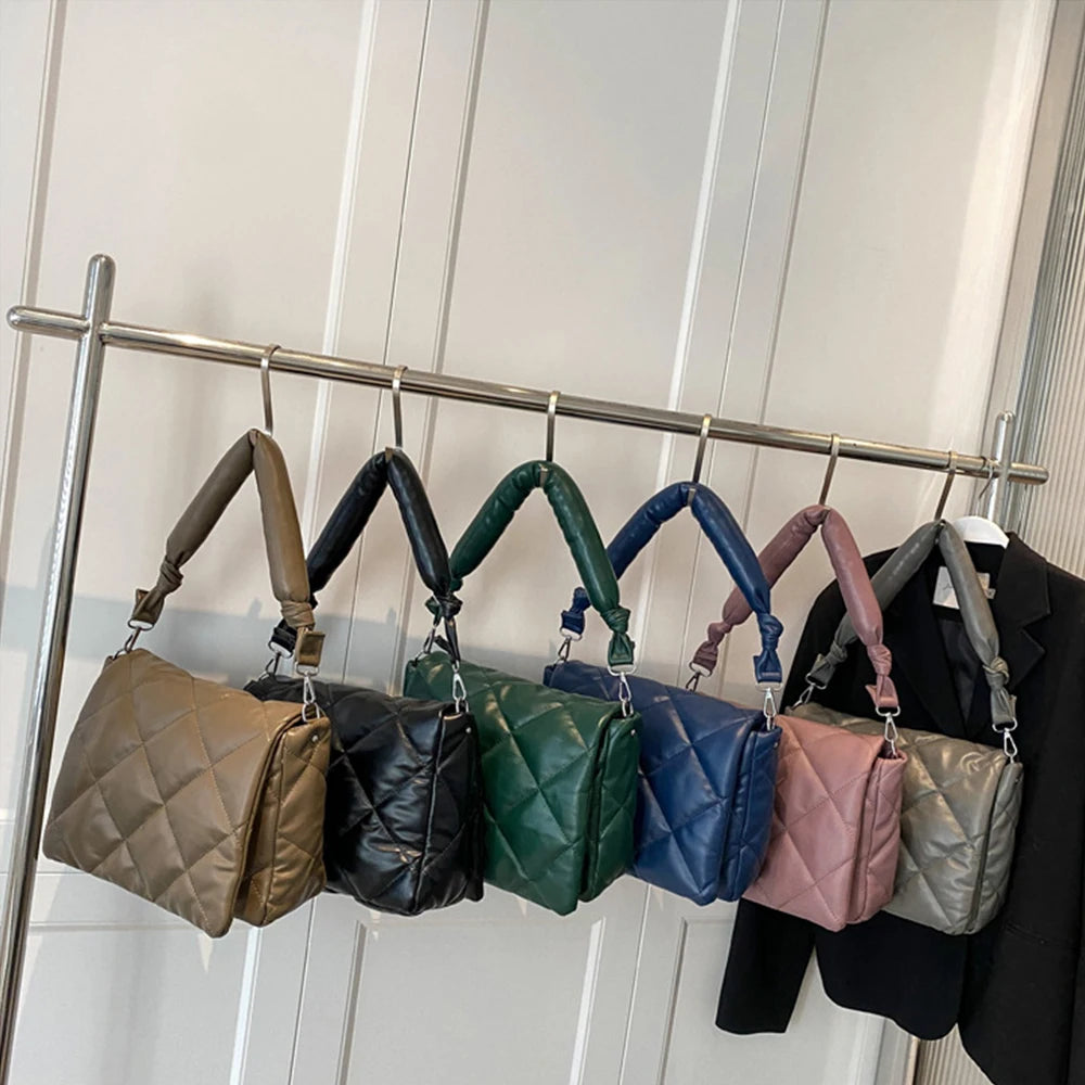 Casual Down Quilted Women's Shoulder Bag Soft Square Handbag for Women