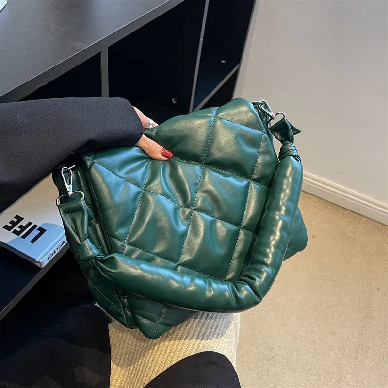Casual Down Quilted Women's Shoulder Bag Soft Square Handbag for Women