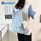 Casual Floral Print Backpack Large Capacity Nylon School Bags College Schoolbag