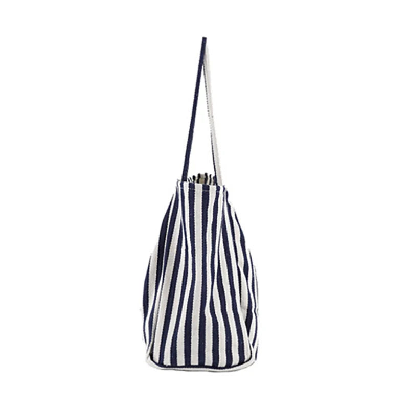 Casual Striped Canvas Handbag Totes Large Capacity Shoulder Bags for Women