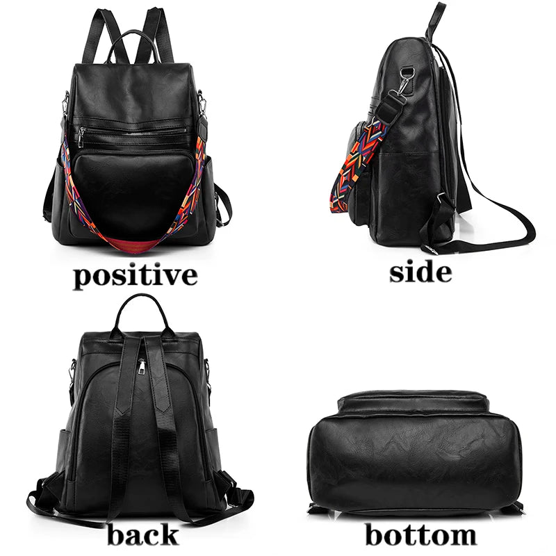 Casual Multifunctional Backpack Removable Shoulder Strap High PU Fabric