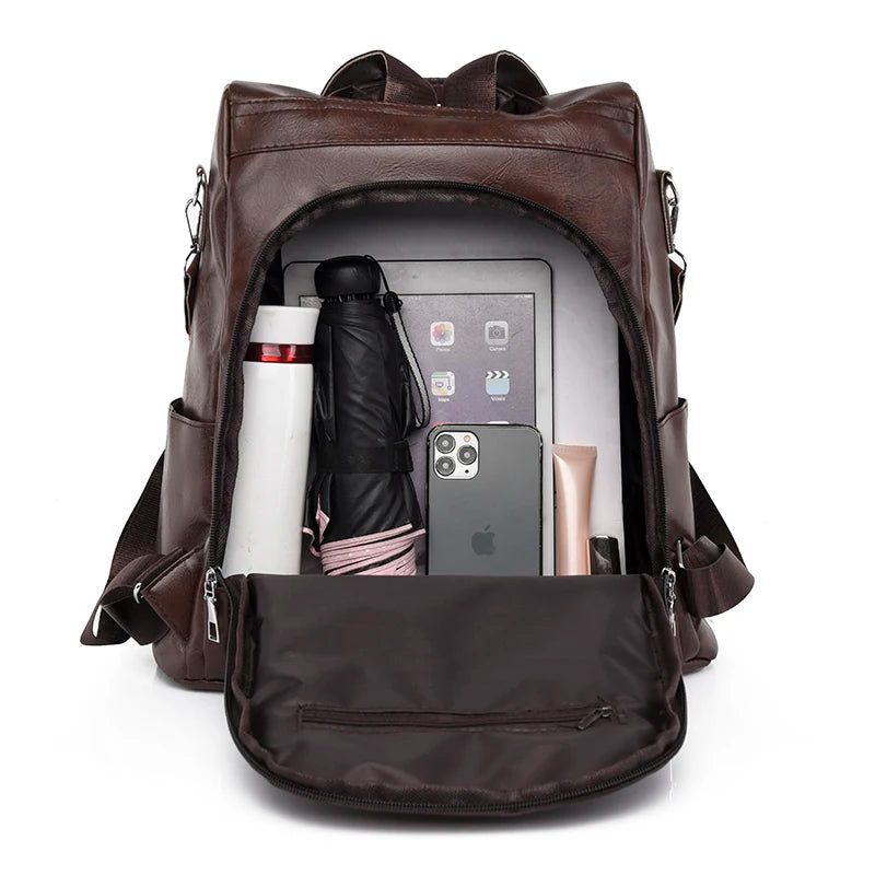 Casual Multifunctional Backpack Removable Shoulder Strap High PU Fabric