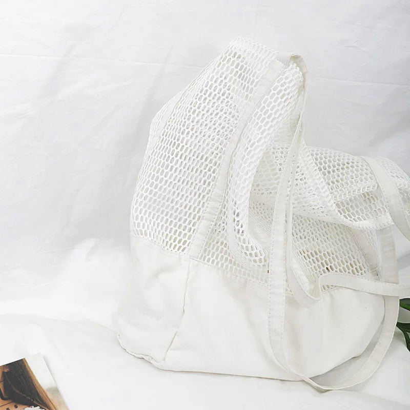 Casual Hollow Out Canvas Shoulder Bag Large Capacity Handbag