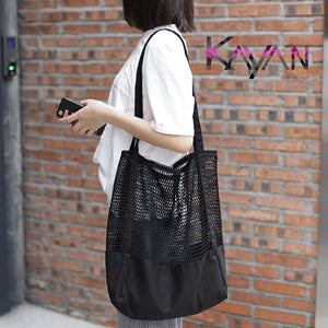Casual Hollow Out Canvas Shoulder Bag Large Capacity Handbag