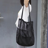 Casual Hollow Out Canvas Shoulder Bag Large Capacity Handbag