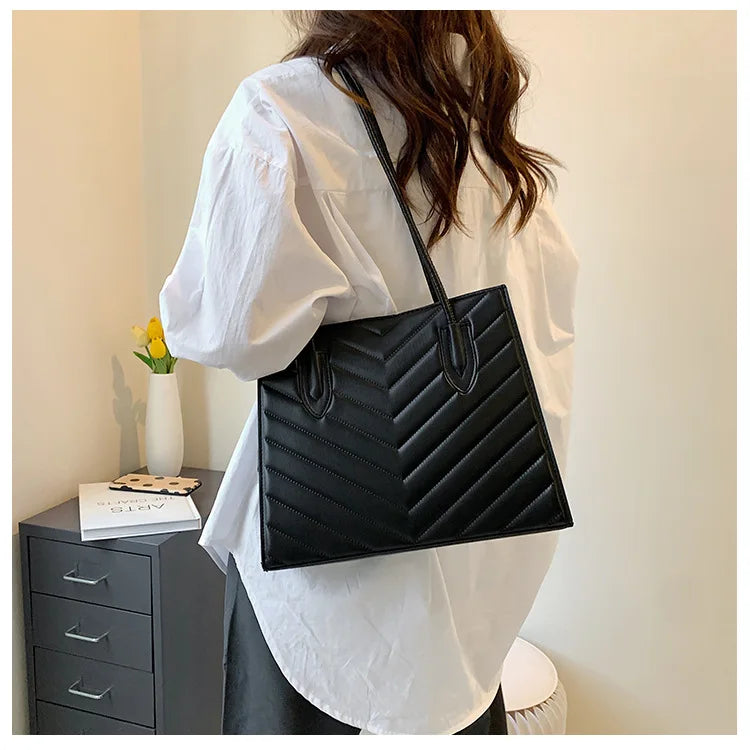 Casual Female Shoulder Bags Square Handbags Stripe Large Capacity Tote Bags