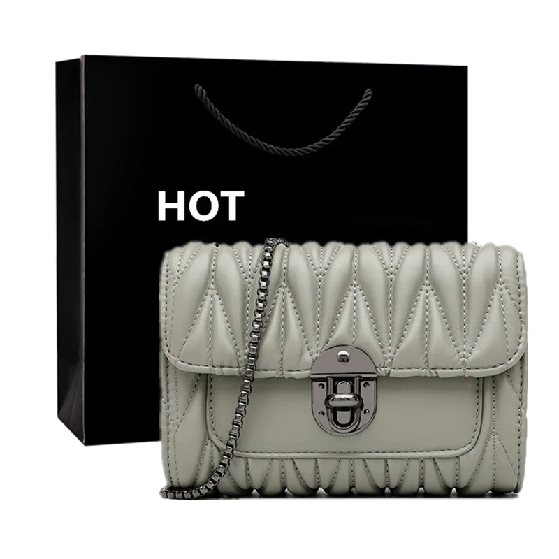 Casual Leather Chain Crossbody Bag for Women Shoulder Messenger Clutch