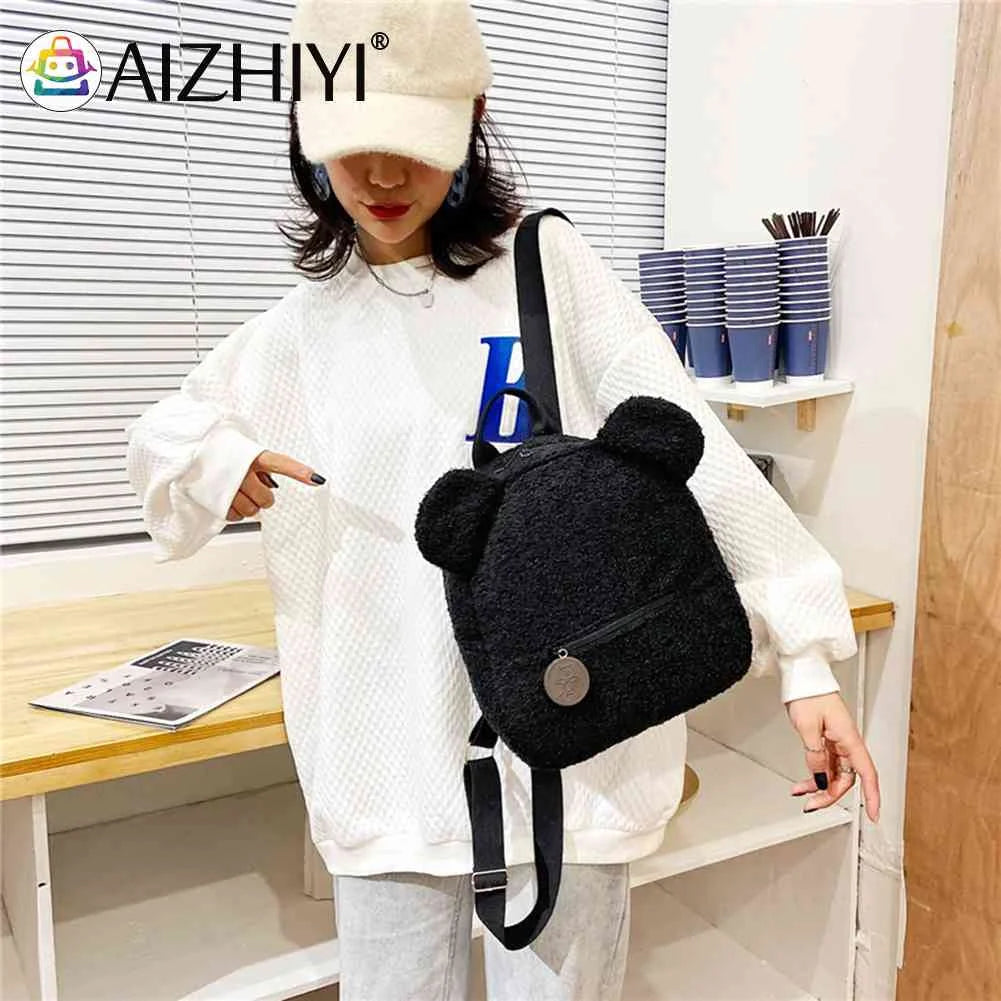 Casual Fleece Bear Shoulder Bag Women Backpack Handbag