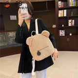 Fleece Bear Shoulder Bag Women Backpack Handbag School Travel Rucksack