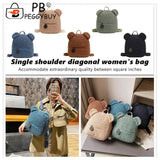 Fleece Bear Shoulder Bag Women Backpack Handbag School Travel Rucksack