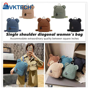 Casual Fleece Bear Shaped Shoulder Backpack Handbag