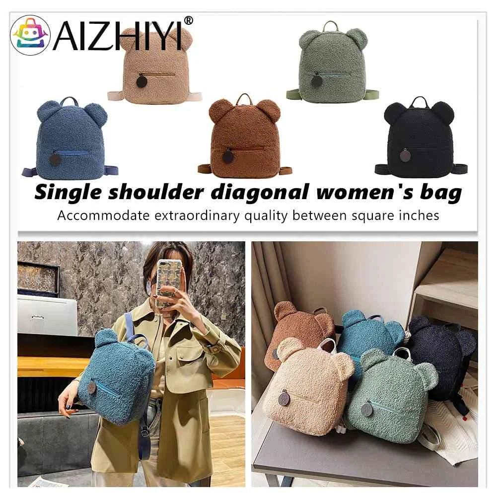Casual Fleece Bear Shoulder Bag Women Backpack Handbag