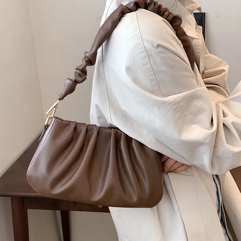 Casual Fold Cloud Shoulder Crossbody Bags Soft PU Leather Messenger Bag