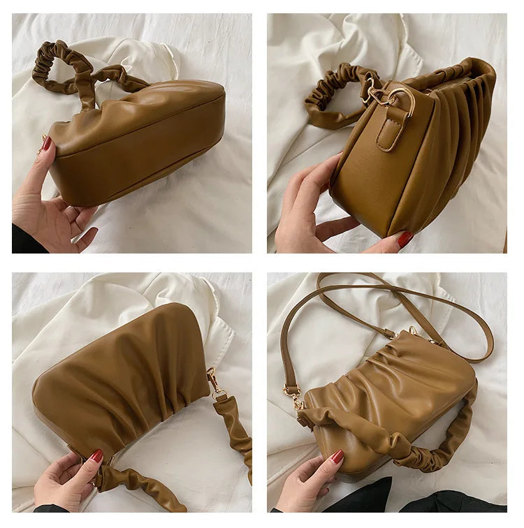 Casual Fold Cloud Shoulder Crossbody Bags Soft PU Leather Messenger Bag
