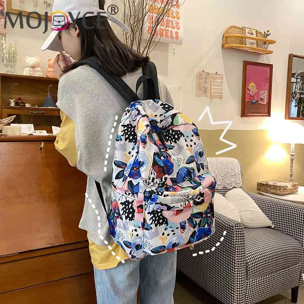 Casual Graffiti School Backpack with Multi-Layer Pockets
