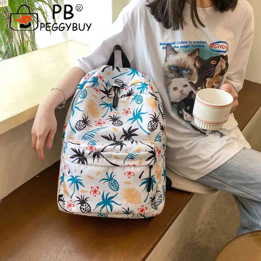 Casual Graffiti School Bags for Girls Multi-layer Pockets Nylon Knapsack